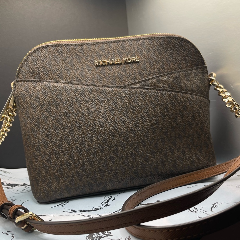 Michael Kors Signature Brown Crossbody Bag with Gold Chain